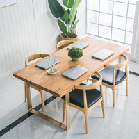 办公室北欧简约实木办公电脑桌 现代简易金色桌角职员多人会议桌
