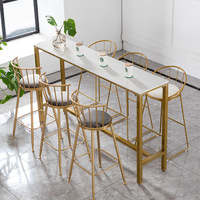 北欧创意大理石吧台桌组合网红咖啡厅金色高脚桌家用靠墙长条吧台