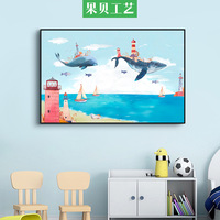 儿童房装饰画卧室可爱卡通鲸鱼梦幻床头房间童趣墙画挂画小清新
