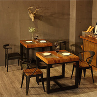 LOFT美式乡村复古餐桌 咖啡厅餐厅正方形桌子 铁艺实木方形餐桌椅