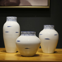 新中式陶瓷花瓶三件套摆件 软装酒店家居样板房工艺品景德镇
