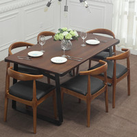 北欧复古餐桌4人小户型客厅饭桌长方形6人吃饭桌子实木铁艺餐桌椅